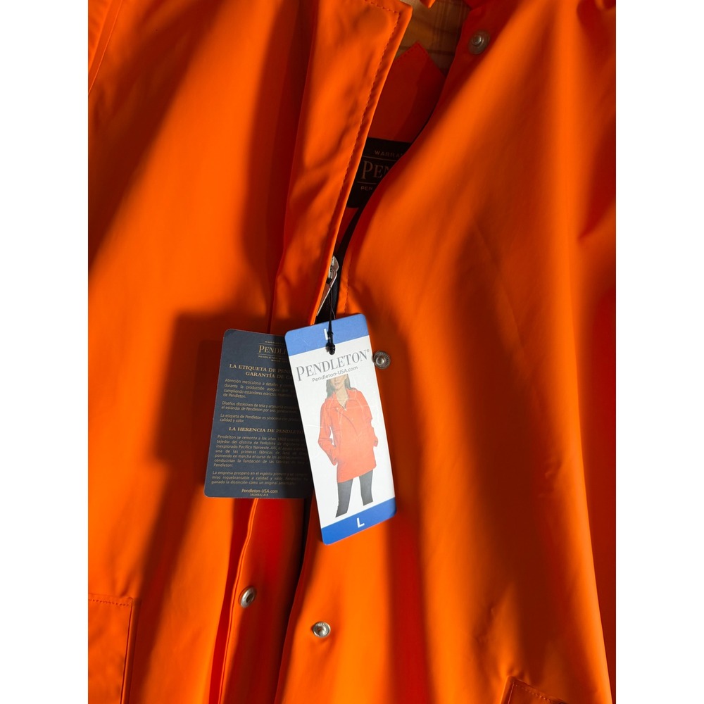 Pendleton Womens Orange Waterproof Hooded Rain Jacket Plaid Lined Slicker Coat L - Picture 2 of 8